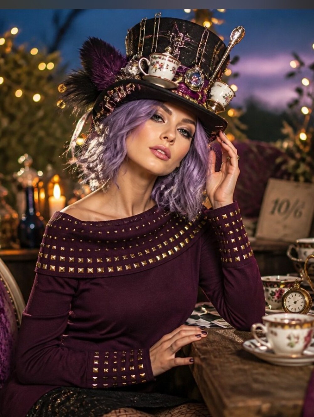 Off-the-Shoulder Studded Sweater - Purple